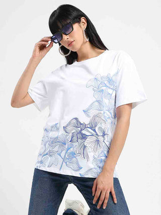 Madame Graphic Print Cord Detailed White Sinker T-Shirt