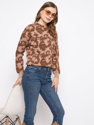 Madame Printed Crew Neck Tan Sweater