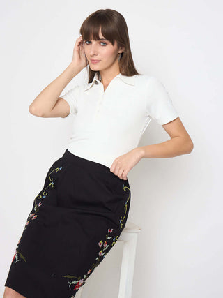 Madame Pique Solid White Polo T-shirt