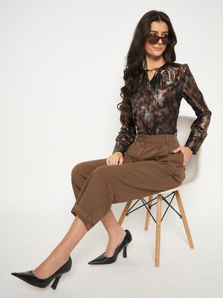 Madame Buckled Hem Warm Tan Rayon Blend Trousers