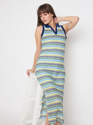Madame Crochet Striped Side Slit White Bodycon Dress