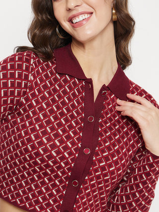 Madame Geomteric Print Cherry Red Co-Ord Set