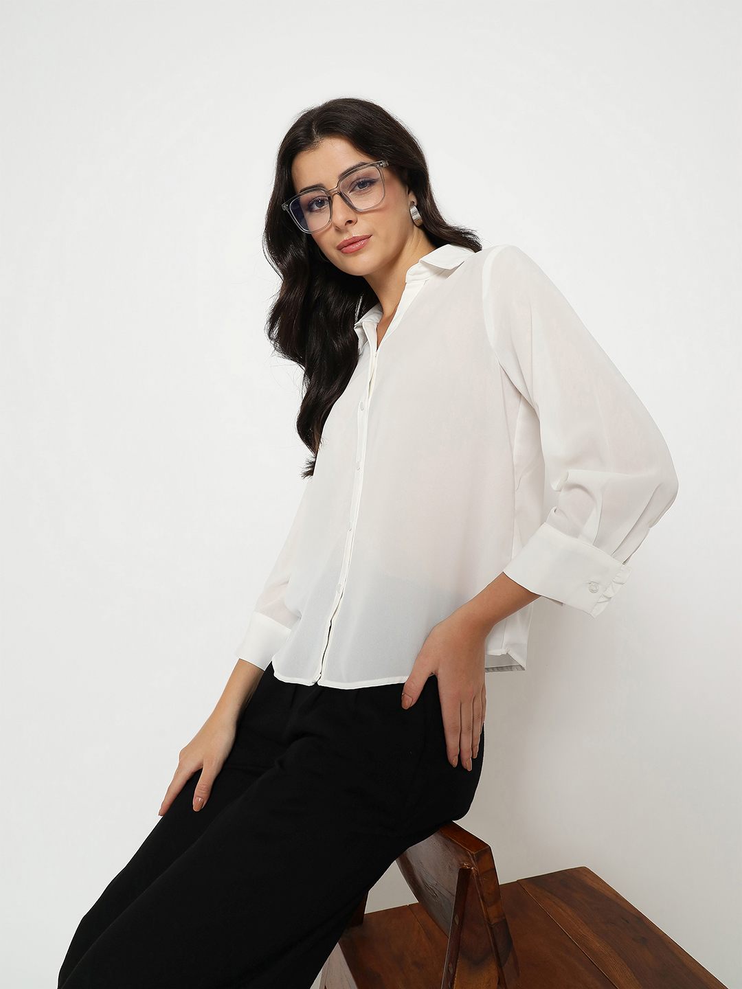 Madame Solid White Full Sleeve Shirt color swatch