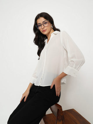 Madame Solid White Full Sleeve Shirt