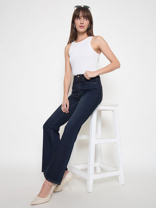 Madame Cotton Blend Stone Wash Mid Night Blue Flared Jeans