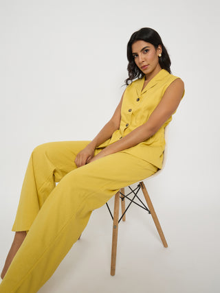 Madame Mustard Yellow Sleeveless Vest and Trousers Co-ord Set