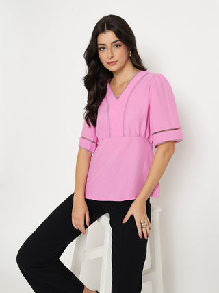 Madame V Neck Pink Peplum Top