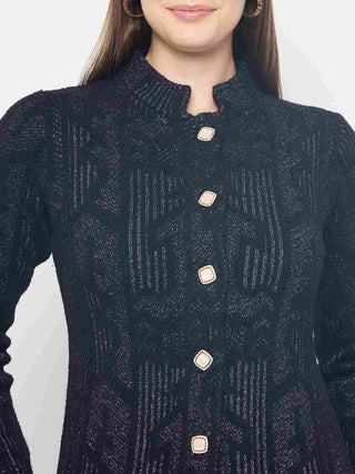 Madame Abstract Print Long Black Cardigan