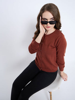 Madame Crew Neck Button Down Rust Red Cardigan