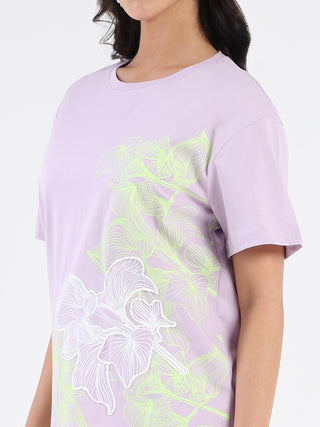 Madame Graphic Print Cord Detailed Lilac Sinker T-Shirt