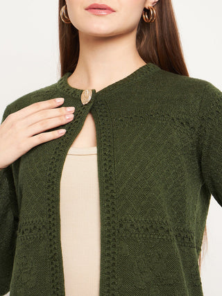 Madame Women Self Design Olive Cardigans