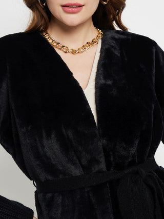 Madame Knit Sleeve Black Velour Shrug