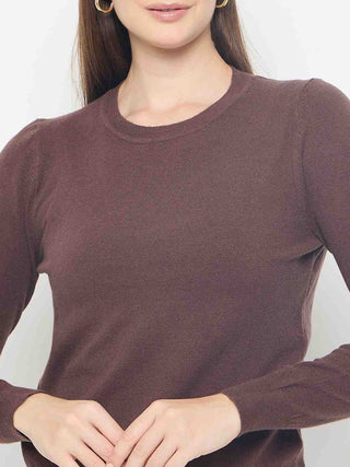 Madame Solid Coffee Brown Pullover Sweater