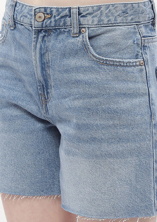 Madame Low Rise Blue Distressed Hem Shorts