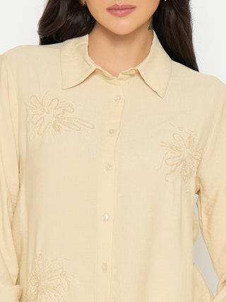 Madame Embellished Beige Rayon Blend Shirt