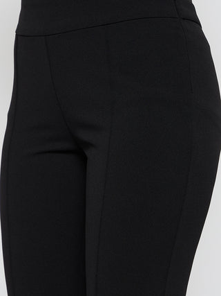 Madame Pleat Detailed Solid Black Flared Trousers