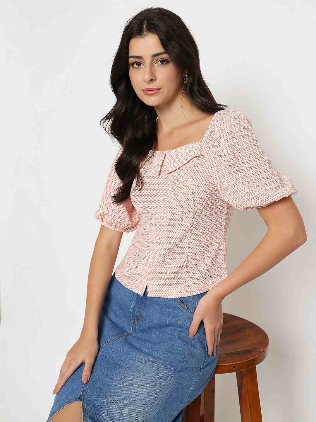 Madame Tie Detail Off Shoulder Hot Pink Top color swatch