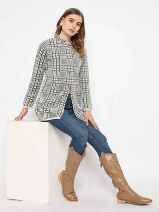 Madame Plaid Pattern Buttoned Black Cardigan