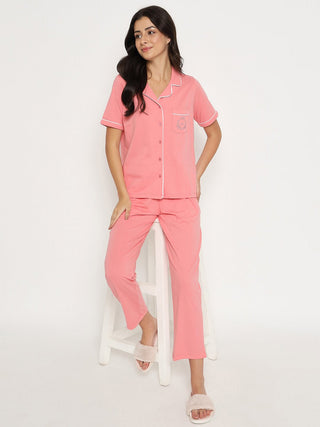 mSECRET Embossed Top and Bottom Coral Cotton Night Suit