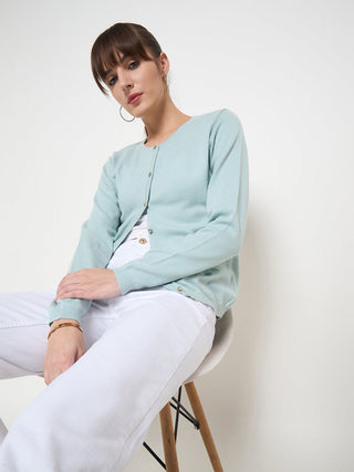 Madame Crew Neck Button Down Mint Green Cardigan