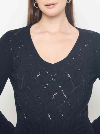 Madame Embellished Black Crop Sweater