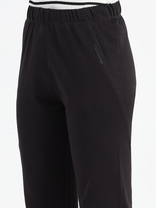 Madame Black Cotton Blend Track Bottoms