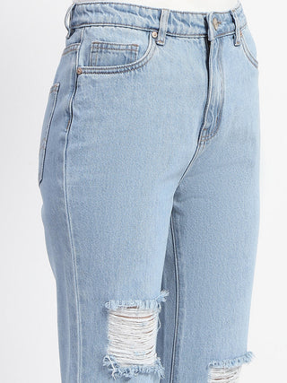 Madame Ice Blue Ripped Flared Denim