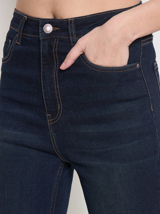 Madame Cotton Blend Stone Wash Mid Night Blue Flared Jeans