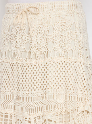 Madame Cotton Crochet Lace Tiered Beige Maxi Skirt