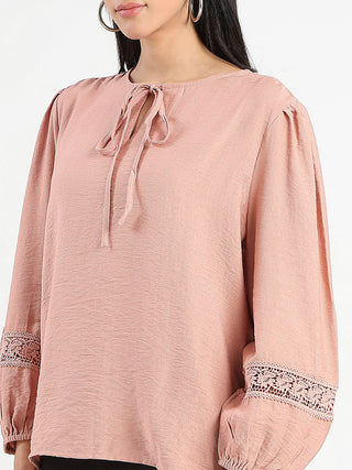 Madame Tie Neck Blush Pink Rayon Blend Top