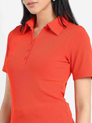 Madame Solid Red Polo Pique T-Shirt