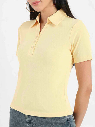Madame Solid Yellow Polo Pique T-Shirt