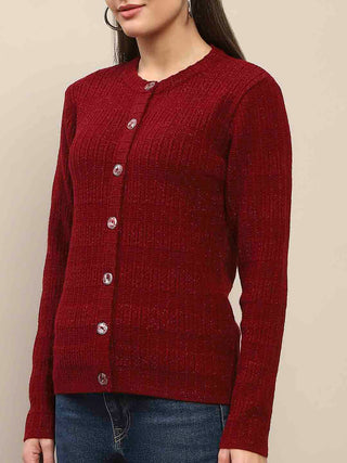 Madame Cable Knit Buttoned Red Cardigan