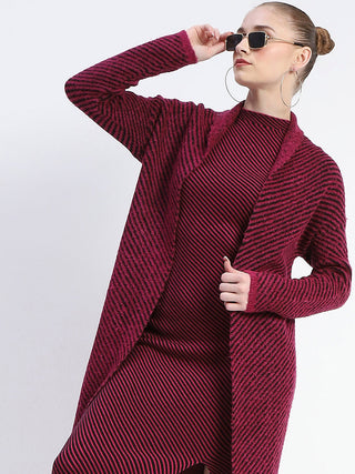 Madame Diagonal Stripe Magenta Shrug And Midi Dress Co-Ord Set