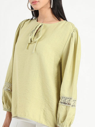 Madame Tie Neck Green Rayon Blend Top