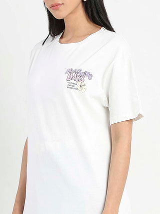 Madame Graphic Printed Round Neck White Sinker T-Shirt