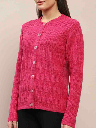 Madame Cable Knit Buttoned Hot Pink Cardigan