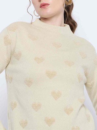 Madame Graphic Print Mock Neck Beige Sweater