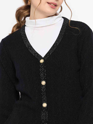 Madame Full Sleeve Button Down Black Cardigan