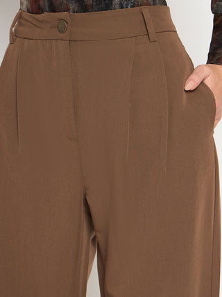 Madame Buckled Hem Warm Tan Rayon Blend Trousers