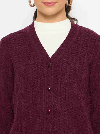 Madame Cable Knit V Neck Wine Cardigan