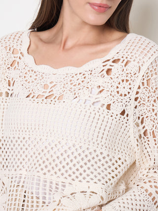 Madame Crochet Bell Sleeve Beige Knit Top