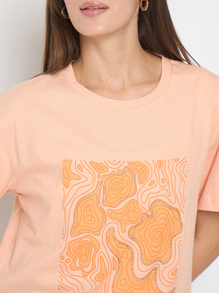 Madame Graphic Print Embellished Peach Sinker Tshirt