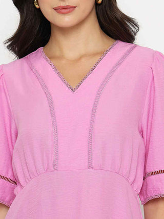 Madame V Neck Pink Peplum Top