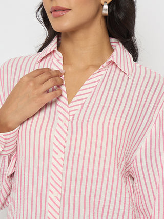 Madame Textured Pink Striped Shirt