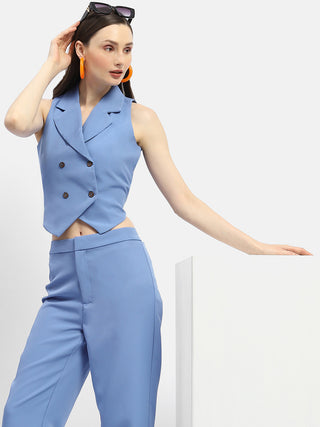 Madame Double-Breasted Sleeveless Blue Blazer