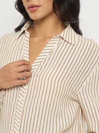 Madame Textured Brown Striped Shirt