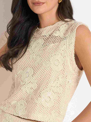 Madame Shanaya Kapoor Floral Lace Top and Midi Skirt Beige Co-ord Set