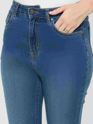 Madame Cotton Blend Stone Wash Mid Blue Flared Jeans