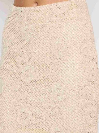 Madame Shanaya Kapoor Floral Lace Top and Midi Skirt Beige Co-ord Set